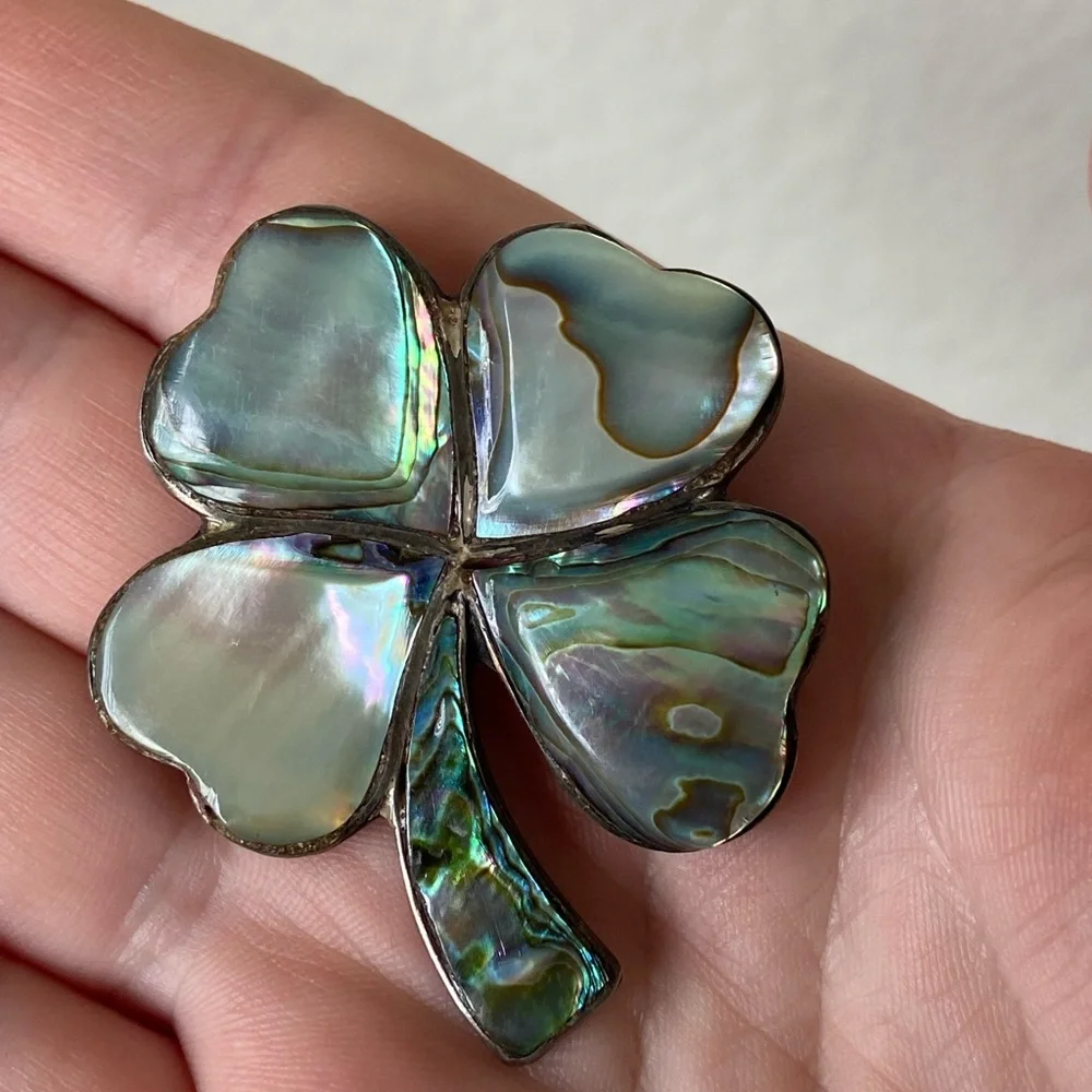 Taxco Steven Jay Begay Sterling silver abalone clover brooch